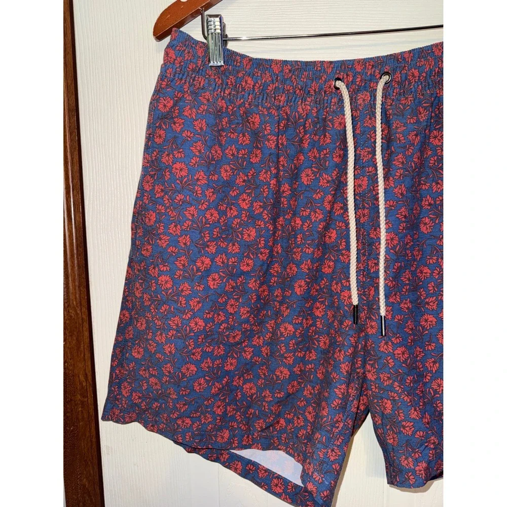 Fair Harbor Mens The Anchor Swim Shorts Floral Blue Red XXL 8 Inch Inseam